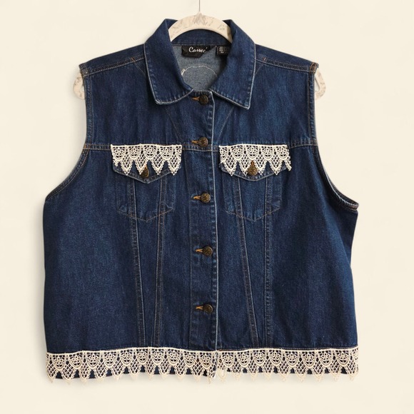 Cassee'S Jackets & Blazers - Cassee's Denim Vest w/ Lace Trim | Vintage-Inspired | Feminine Boho  Size L